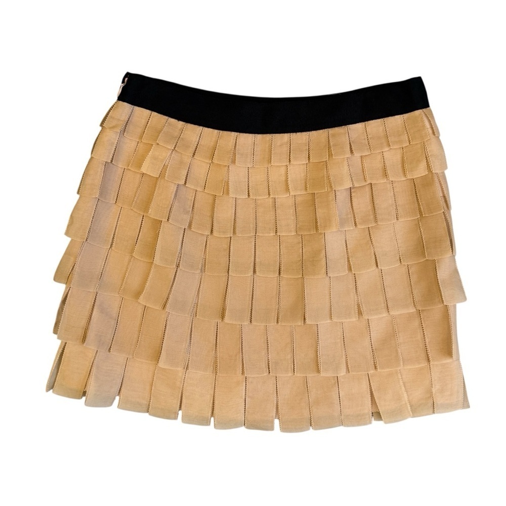 J. Crew Collection Silk Brique Tiered Fringe Mini Skirt Tan & Black Size 4 #1873 - Picture 3 of 6